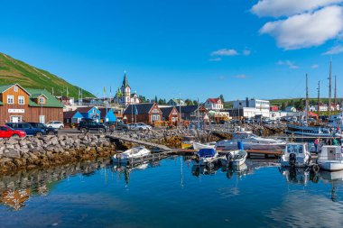 Husavik, İzlanda, 17 Ağustos 2020: Husavik, İzlanda Limanı