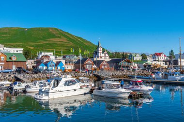 Husavik, İzlanda, 17 Ağustos 2020: Husavik, İzlanda Limanı