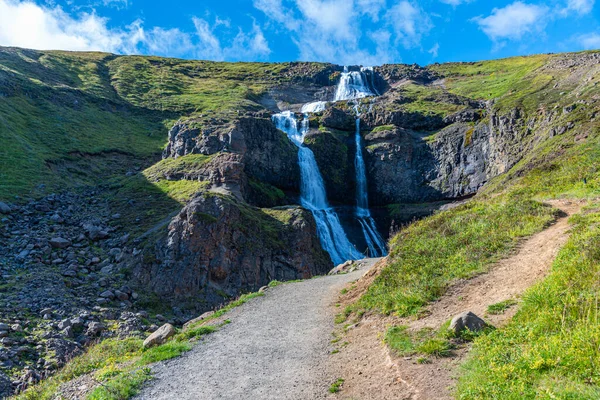Rjukandi Waterfall Viewed Sunny Day Iceland — 스톡 사진