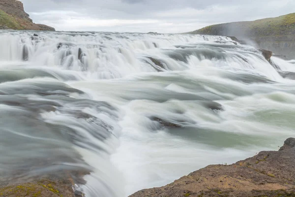 Cascade Gullfoss Vue Par Une Journée Nuageuse Sur Islande — Photo