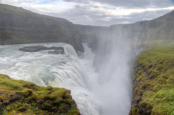 Cascade Gullfoss Vue Par Une Journée Nuageuse Sur Islande — Photo