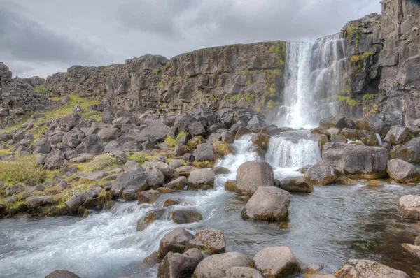 Oxararfoss Водоспад Thingvellir Національний Парк Ісландії — стокове фото
