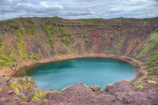 Blue Volcanic Lake Kerid Crater Iceland — ストック写真