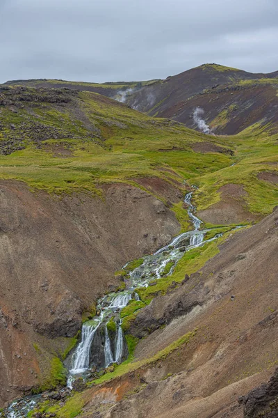 Vallée Reykjadalur Par Temps Nuageux Islande — Photo