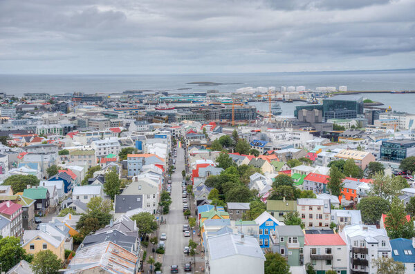Aerial view of downtown Reykjavik, Iceland