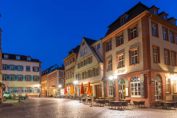 Heidelberg, Germany, September 17, 2020: Sunrise view of a street at the old town of Heidelberg, Germany