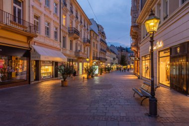 Baden Baden, 22 Eylül 2020: Almanya 'nın Baden Baden kentindeki bir sokağın gün batımı manzarası