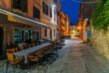 Pula, Hırvatistan, 31 Temmuz 2020: Hırvatistan 'ın Pula kentinde bir yayanın gündoğumu manzarası