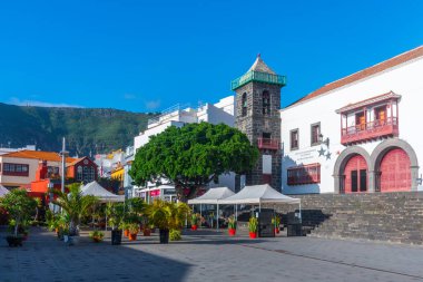 San Juan, İspanya, Janury 28, 2021 Santo Domingo Meydanı Santa Cruz de la Palma, Kanarya Adaları, İspanya.