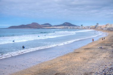 Las Palmas, İspanya, Janury 20, 2021: Las Canteras Sahili Gran Canaria, Kanarya Adaları, İspanya.