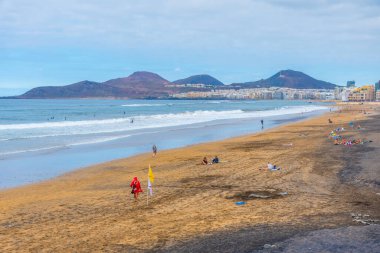 Las Palmas, İspanya, Janury 20, 2021: Las Canteras Sahili Gran Canaria, Kanarya Adaları, İspanya.