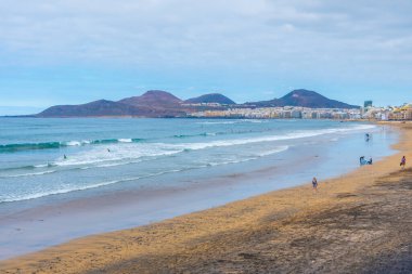 Las Palmas, İspanya, Janury 20, 2021: Las Canteras Sahili Gran Canaria, Kanarya Adaları, İspanya.