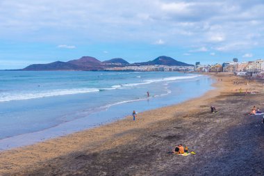 Las Palmas, İspanya, Janury 20, 2021: Las Canteras Sahili Gran Canaria, Kanarya Adaları, İspanya.