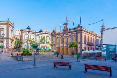 Arucas, İspanya, Janury 18, 2021: Arucas Plaza de la Constitucion Gran Canaria, Kanarya Adaları, İspanya.