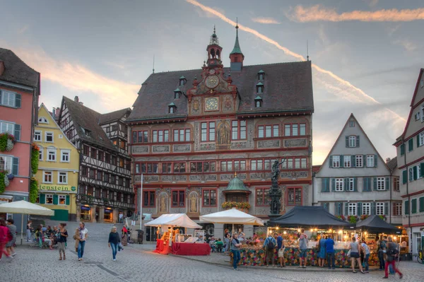 Tubingen Alemania Septiembre 2020 Vista Atardecer Del Ayuntamiento Decorado Marktplatz —  Fotos de Stock