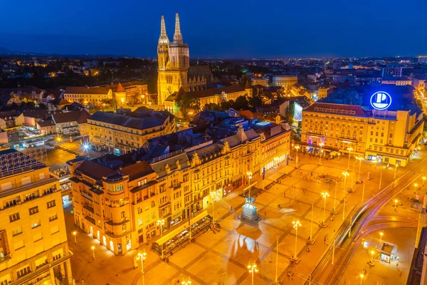 Zagreb Croatia August 2020 Sunset Aerial View Ban Jelacic Square — стоковое фото