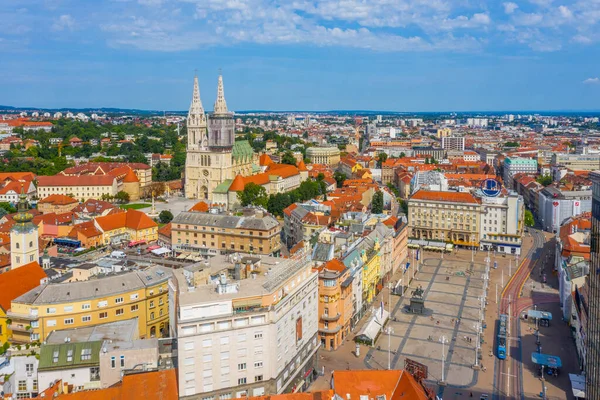 Zagreb Croatia August 2020 Aerial View Ban Jelacic Square Zagreb — 스톡 사진