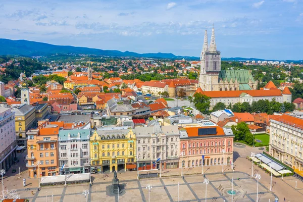 Zagreb Kroatien August 2020 Luftaufnahme Des Ban Jelacic Platzes Zagreb — Stockfoto