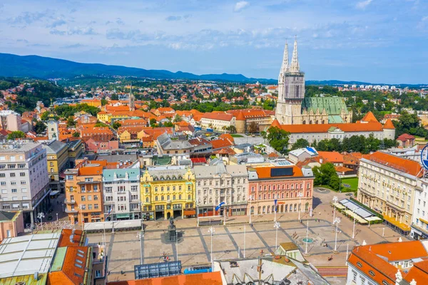 Zagreb Kroatien August 2020 Luftaufnahme Des Ban Jelacic Platzes Zagreb — Stockfoto
