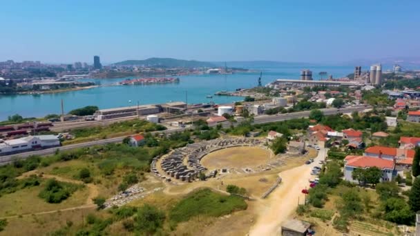 "Aerial view of Roman amphitheater ancient Salona near Split — стоковое видео