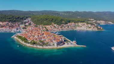 Hırvat kenti Korcula 'nın hava manzarası