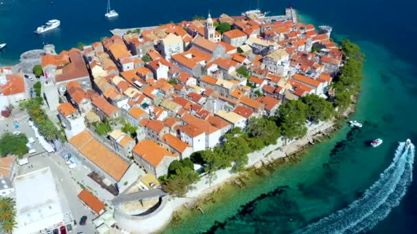 Letecký Pohled Chorvatské Město Korčula — Stock video