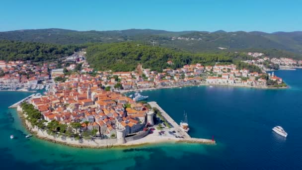 Vista Aérea Ciudad Croata Korcula — Vídeos de Stock