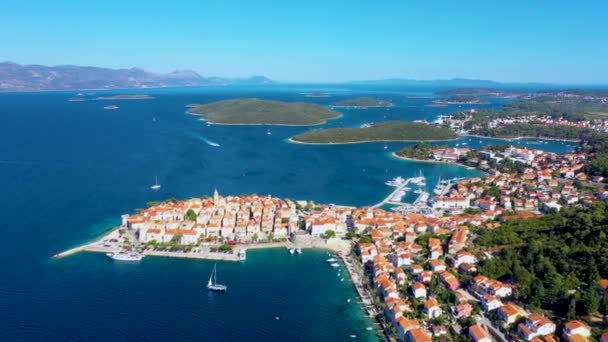 Luftaufnahme Der Kroatischen Stadt Korcula — Stockvideo