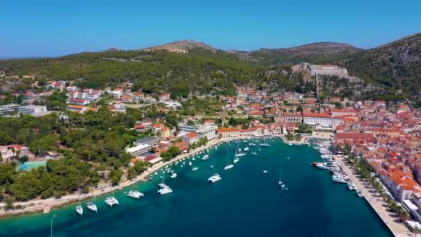 Aerial View Croatian Town Hvar — ストック動画