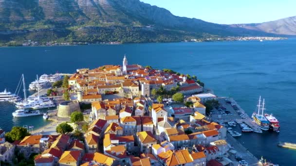 Flygfoto Över Kroatiska Staden Korcula — Stockvideo