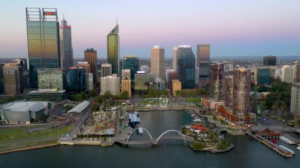 Perth Australia Gennaio 2020 Veduta Tramonto Dello Skyline Elizabeth Quay — Video Stock
