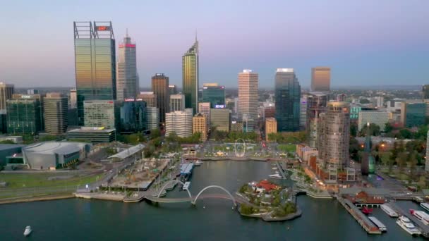 Perth Oostenrijk Januari 2020 Zonsondergang Uitzicht Skyline Van Elizabeth Kade — Stockvideo