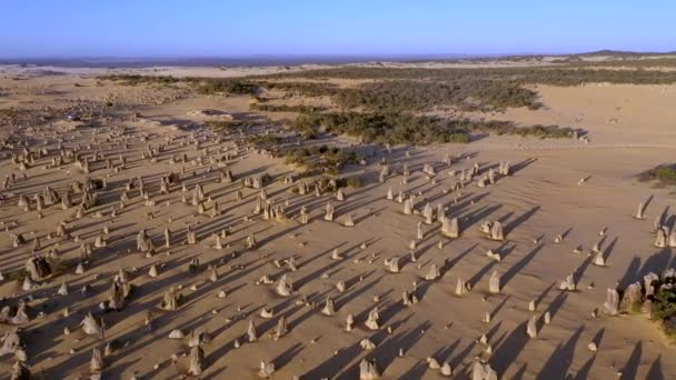 Aerial Sunset Pinnacles Desert Australia — стоковое видео