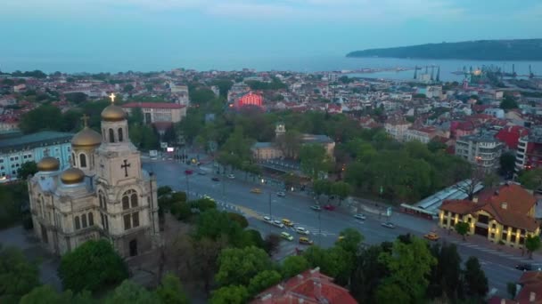 Widok Lotu Ptaka Katedrę Theotokos Warnie Bułgaria — Wideo stockowe