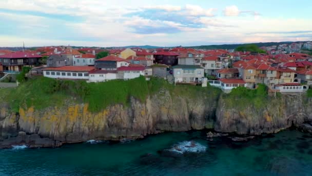 Sunset Aerial View Bulgarian Town Sozopol — 비디오