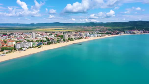 Praia Ensolarada Popular Resort Férias Bulgária — Vídeo de Stock