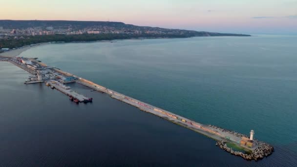 Vista Aérea Quebra Mar Porto Varna Bulgária — Vídeo de Stock
