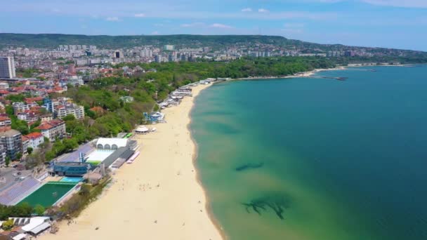 Aerial View Central Beach Bulgarian Town Varna — ストック動画