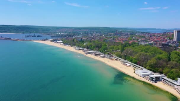 Aerial View Central Beach Bulgarian Town Varna — ストック動画