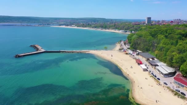 Vista Aérea Playa Central Ciudad Bulgara Varna — Vídeos de Stock