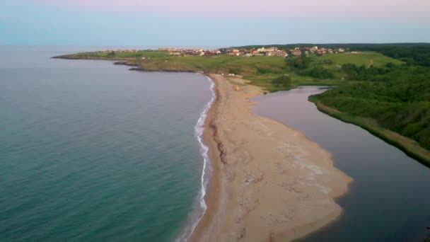 Solnedgång Antenn Utsikt Över Veleka Stranden Bulgarien — Stockvideo
