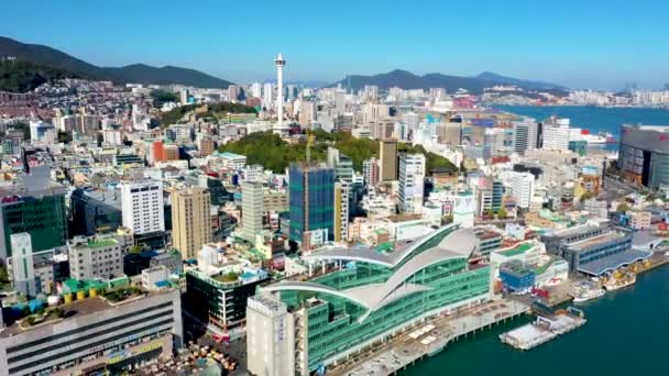 Busão Coreia Outubro 2019 Vista Aérea Paisagem Busan Com Torre — Vídeo de Stock