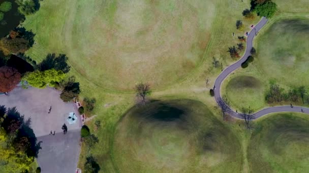Vista Aérea Del Parque Tumuli Que Contiene Varias Tumbas Reales — Vídeos de Stock