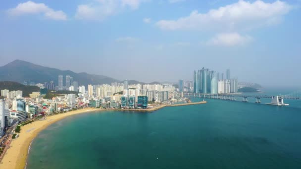 Busan Korea Oktober 2019 Flygfoto Över Grannskapet Gwangalli Stranden Busan — Stockvideo