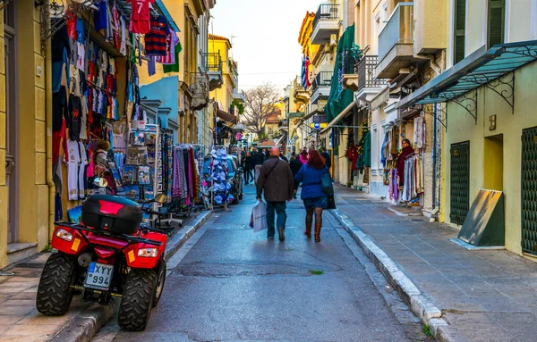 Atenas Grecia Diciembre 2015 Vista Calle Comercial Adrianu Calle Turística — Foto de Stock