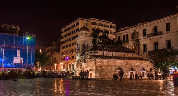 Atenas Grecia Diciembre 2015 Vista Nocturna Iglesia Pantanassa Atenas Grecia — Foto de Stock