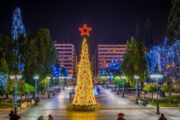 Atenas Grecia Diciembre 2015 Plaza Syntagma Atenas Decorada Para Navidad —  Fotos de Stock