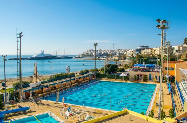 Athens Greece December 2015 View Municipal Swiming Pool Piraeus Mouth — стокове фото