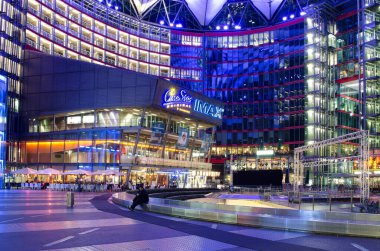 BERLIN, GERMANY, MARCH 12, 2015: Sony building complex in german berlin near potzdamer platz is highly futuristic looking architectonical masterpiece.