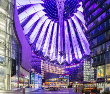 BERLIN, GERMANY, MARCH 12, 2015: Sony building complex in german berlin near potzdamer platz is highly futuristic looking architectonical masterpiece.